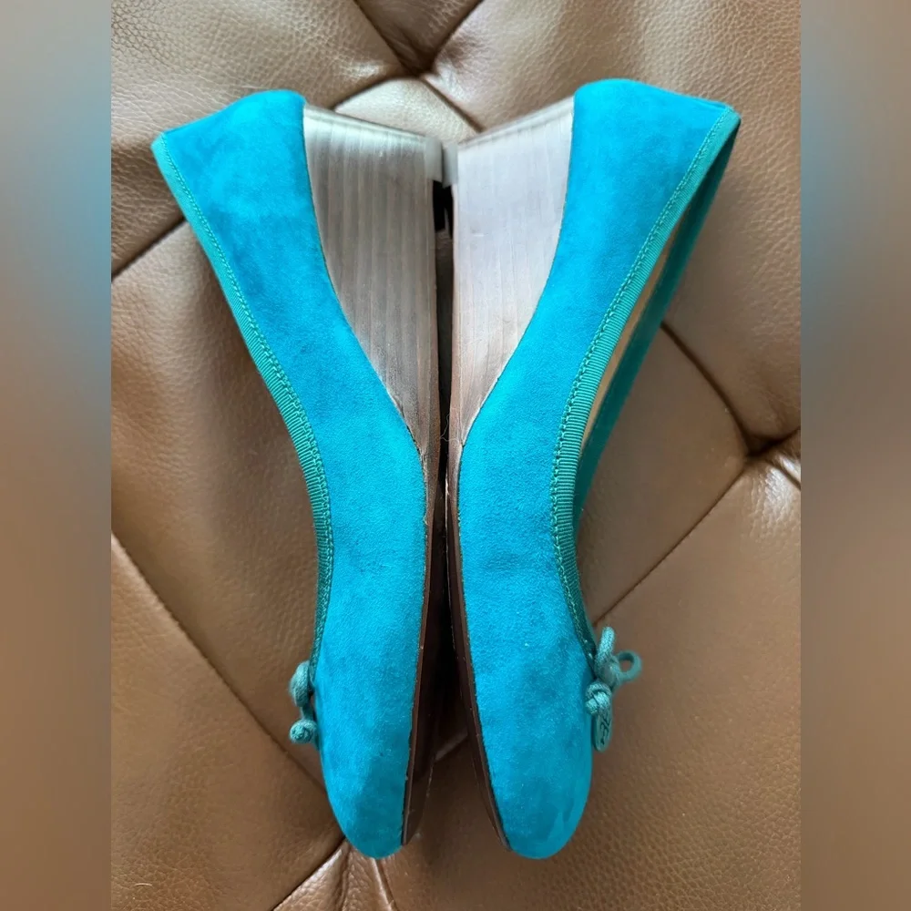Tory Burch Turquoise Suede Ballet Wedge 7 EUC